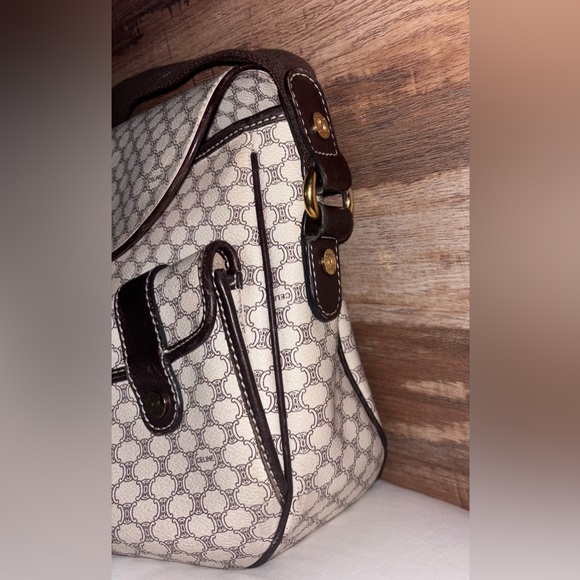 Celine Vintage Macadam Canvas PVC Leather Trim With Brown Adjustable Strap VGC - Picture 5 of 11